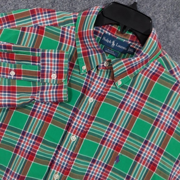 Ralph Lauren Shirt Mens XL Green Red Plaid Blake Button Down 100% Cotton Classic - Picture 1 of 7